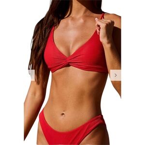 NWT Red Twist Backless Bikini Set